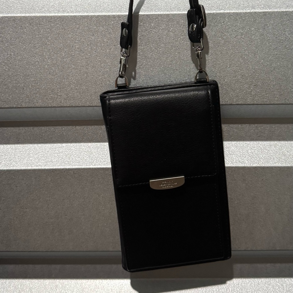 Black wallet crossbody with long strap